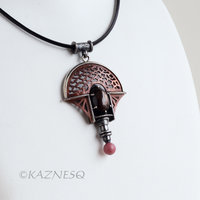 (C) KAZNESQ: Lucky Cloud pattern Copper and Oxidized Silver Pendant with a Black