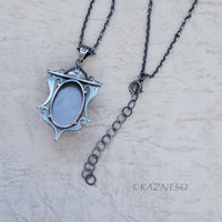 (C) KAZNESQ: African Moonstone Goth style Oxidized Silver Pendant Necklace