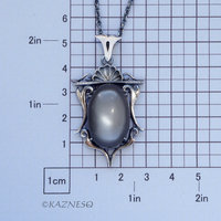 (C) KAZNESQ: African Moonstone Goth style Oxidized Silver Pendant Necklace