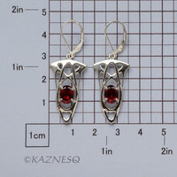 (C) KAZNESQ: Art Nouveau style Silver Earrings with garnets, lever back wires