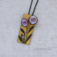 (C) KAZNESQ: Amethyst lined with Mother of Pearl Rectangle Gold tone Oxidized Si