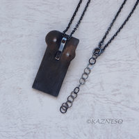 (C) KAZNESQ: Amethyst lined with Mother of Pearl Rectangle Gold tone Oxidized Si