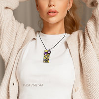 (C) KAZNESQ: Amethyst lined with Mother of Pearl Rectangle Gold tone Oxidized Si