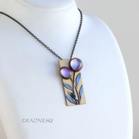 (C) KAZNESQ: Amethyst lined with Mother of Pearl Rectangle Gold tone Oxidized Si