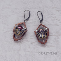 (C) KAZNESQ: Wild Seed Pod Earrings of Silver Copper and Freshwater Pearls