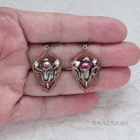 (C) KAZNESQ: Wild Seed Pod Earrings of Silver Copper and Freshwater Pearls