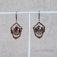 (C) KAZNESQ: Wild Seed Pod Earrings of Silver Copper and Freshwater Pearls