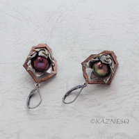 (C) KAZNESQ: Wild Seed Pod Earrings of Silver Copper and Freshwater Pearls