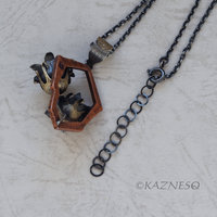 (C) KAZNESQ:Wild Seed Pod Pendant Necklace of Silver Copper and Freshwater Pearl