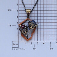 (C) KAZNESQ:Wild Seed Pod Pendant Necklace of Silver Copper and Freshwater Pearl