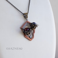 (C) KAZNESQ:Wild Seed Pod Pendant Necklace of Silver Copper and Freshwater Pearl
