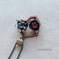 (C) KAZNESQ:Wild Seed Pod Pendant Necklace of Silver Copper and Freshwater Pearl