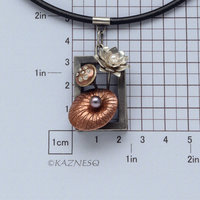 (C) KAZNESQ: Lotus motif silver and copper pendant necklace with pearls, flower,