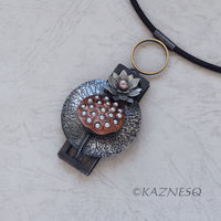 (C) KAZNESQ: Lotus Seedpod and Flower oxidized silver freshwater pearls pendant