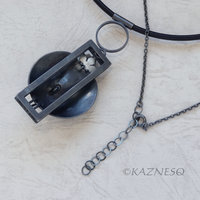 (C) KAZNESQ: Lotus Seedpod and Flower oxidized silver freshwater pearls pendant