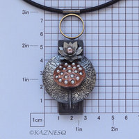 (C) KAZNESQ: Lotus Seedpod and Flower oxidized silver freshwater pearls pendant