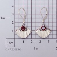 (C) KAZNESQ: Fan motif Garnet Silver Lever Back Earrings