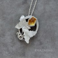 (C) KAZNESQ: Art Nouveau style Flower and Leaf motif Citrine lined with MOP