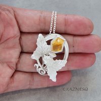 (C) KAZNESQ: Art Nouveau style Flower and Leaf motif Citrine lined with MOP