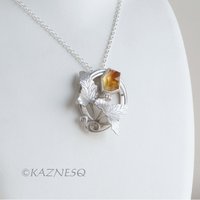(C) KAZNESQ: Art Nouveau style Flower and Leaf motif Citrine lined with MOP