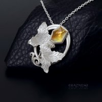 (C) KAZNESQ: Art Nouveau style Flower and Leaf motif Citrine lined with MOP