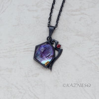(C) KAZNESQ: Amethyst lined with Paua shell oxidized silver Hexagon pendant neck