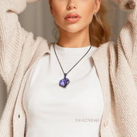 (C) KAZNESQ: Amethyst lined with Paua shell oxidized silver Hexagon pendant neck