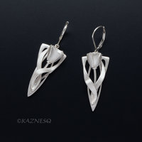 (C) KAZNESQ: Art Nouveau style Floral Silver earrings with hidden Akoya