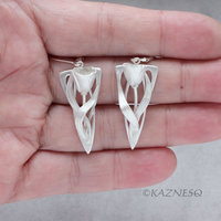 (C) KAZNESQ: Art Nouveau style Floral Silver earrings with hidden Akoya