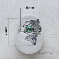 (C) KAZNESQ: Quartz lined with Paua shell Leaf motif Art Nouveau style silver ri