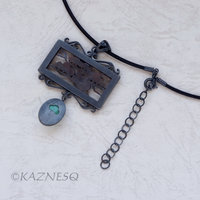 (C) KAZNESQ:Japanese Pine Tree pattern copper and oxidized silver pendant neckla