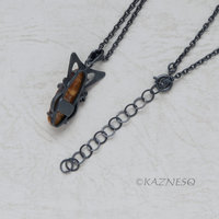 (C) KAZNESQ: Art Nouveau style Long Oval Rutilated Quartz oxidized silver pendan
