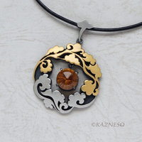 Asian Happy Cloud motif Keum Boo pendant of silver and citrine