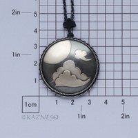 (C) KAZNESQ: Japanese style happy clouds pattern Keum Boo oxidized silver pendan