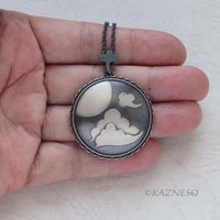 (C) KAZNESQ: Japanese style happy clouds pattern Keum Boo oxidized silver pendan