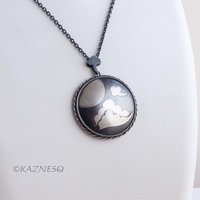 (C) KAZNESQ: Japanese style happy clouds pattern Keum Boo oxidized silver pendan