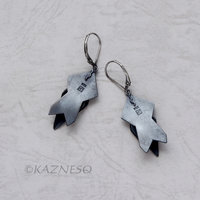 (C) KAZNESQ: Modern Sculptural Monochromatic Black and Silver Oxidized Earrings