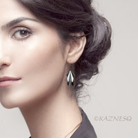 (C) KAZNESQ: Modern Sculptural Monochromatic Black and Silver Oxidized Earrings