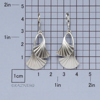 (C) KAZNESQ: Ginkgo motif matte finished silver earrings with filed veins