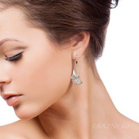 (C) KAZNESQ: Ginkgo motif matte finished silver earrings with filed veins