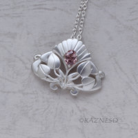 (C) KAZNESQ: Art Nouveau style matte finished silver floral pendant necklace wit