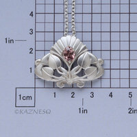 (C) KAZNESQ: Art Nouveau style matte finished silver floral pendant necklace wit