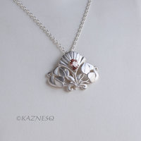 (C) KAZNESQ: Art Nouveau style matte finished silver floral pendant necklace wit