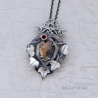 (C) KAZNESQ: Black Tourmaline Quartz lined with Gold Foil Oxidized Silver Clock