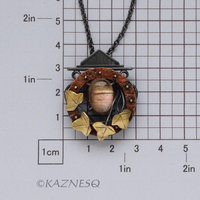 (C) KAZNESQ: Rutilated quartz and Mother of pearl round copper clock, brass leav