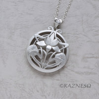 (C) KAZNESQ: Art Nouveau style Lotus Flower Matte Silver pendant Necklace