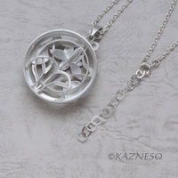 (C) KAZNESQ: Art Nouveau style Lotus Flower Matte Silver pendant Necklace