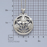 (C) KAZNESQ: Art Nouveau style Lotus Flower Matte Silver pendant Necklace