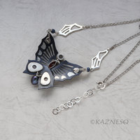 (C) KAZNESQ:Japanese Shakudo Iroage Butterfly pendant with opals, 0.46ct diamond