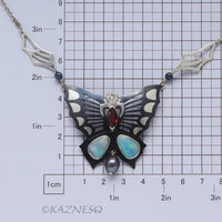 (C) KAZNESQ:Japanese Shakudo Iroage Butterfly pendant with opals, 0.46ct diamond